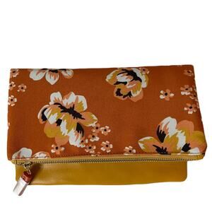 Rachel Pally Reversible Zahara Clutch Purse Floral Orange and Tan Print